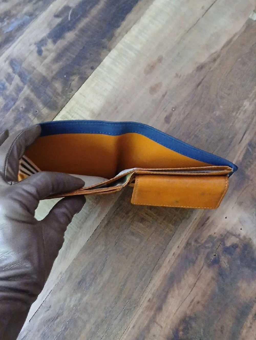 FUJITAKA Blue & Cognac Leather Accessory MULTI-Card Wallet W/ Coinpocket